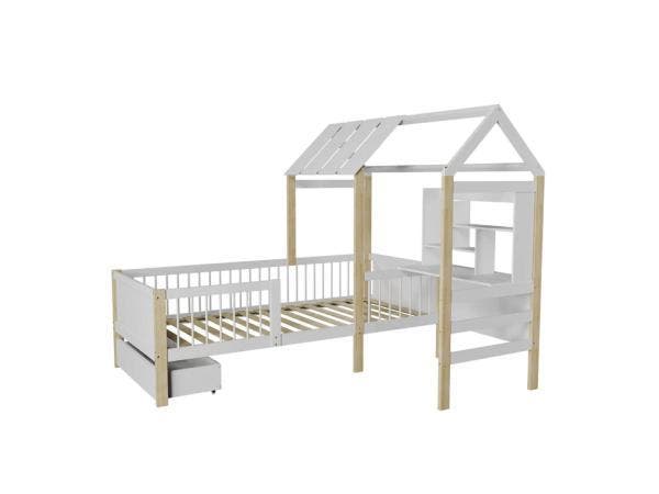 Veiling - Kinderbed Yari - Incl. Tafel en Lade - Wit / Natur, Kinderen en Baby's, Kinderkamer | Bedden
