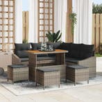 vidaXL Tuinbankenset met kussen 9 pcs Grijs poly rattan, Verzenden, Nieuw, Rotan, Meer dan 8 zitplaatsen