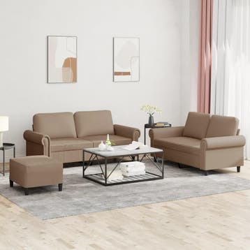 vidaXL 3-delige Loungeset met kussens kunstleer cappuccino, Verzenden, Nieuw, Leer, Minder dan 150 cm