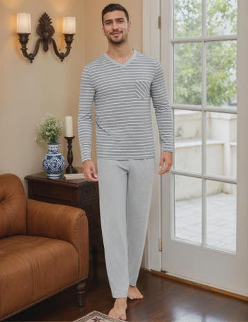 Heren Lange Katoenen Pyjama Set - Comfortabel & Ademend Loun, Verzenden, Nieuw
