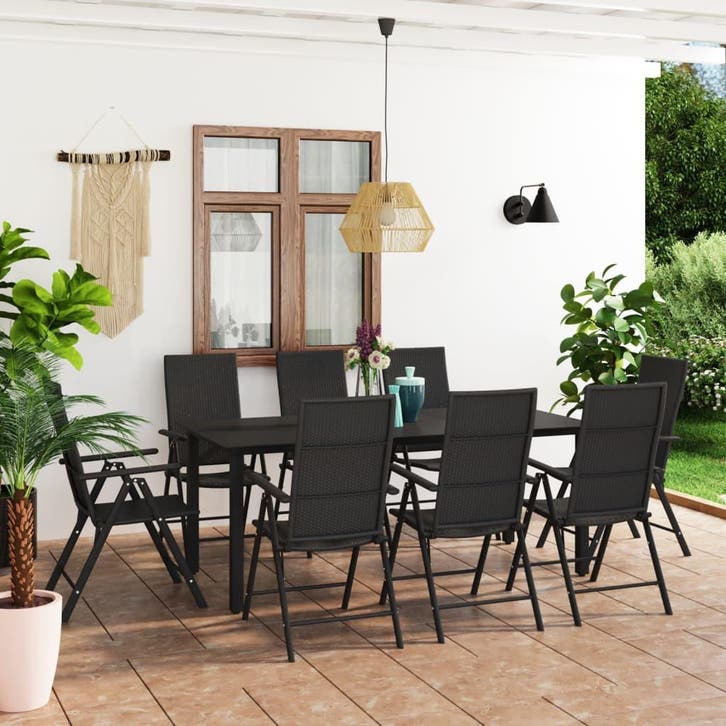 vidaXL 9-delige Tuinset zwart, Tuin en Terras, Tuinsets en Loungesets, Tuinset, Nieuw, 8 zitplaatsen, Rotan, Verzenden