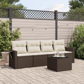 vidaXL 5-delige Loungeset met kussens poly rattan bruin, Verzenden, Nieuw, Loungeset