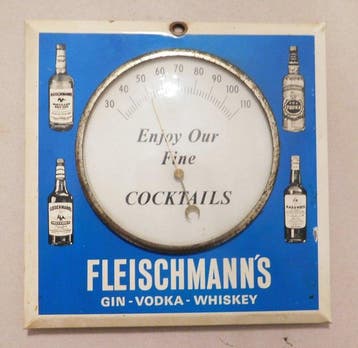 Fleischmanns Gin - Vodka - Whiskey - Thermometer - Blik -