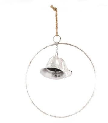 Metalen ring met 2 bellen oud zilver whitewash 38x12 cm per, Ophalen of Verzenden, Nieuw