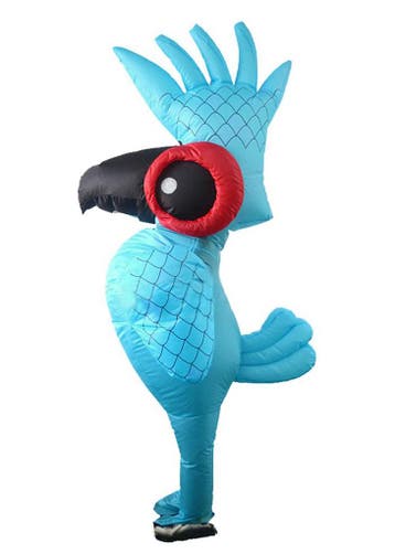 KIMU® Opblaas Kostuum Paradijsvogel Blauw Opblaasbaar Pak Vo, Carnaval, Nieuw, Overige maten, Ophalen of Verzenden