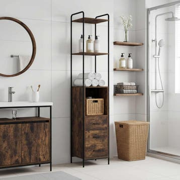 vidaXL Badkamerkast Gerookt eiken 40 x 36 x 200,5 cm Bewerkt, Huis en Inrichting, Verzenden, Nieuw