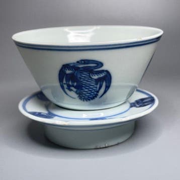 Theekom (2) - Porselein - blauw-witte theekom