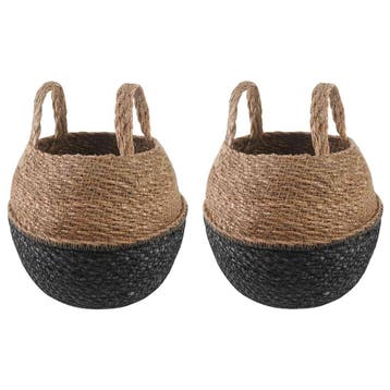 vidaXL Plantenpot met handvatten 2 st Zwart Ø 22 x 20 cm, Verzenden, Nieuw, Minder dan 30 cm