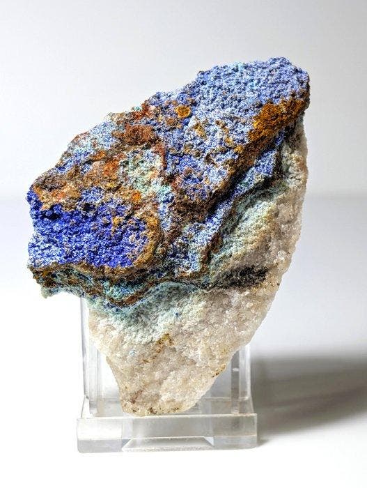 Azuriet met malachiet en rosasiet in kristallijn gesteente,, Verzamelen, Mineralen en Fossielen