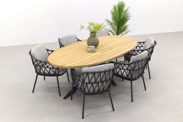 4SO Calpi/Prado Ellips 240x115 cm. - Ovale tuinset - 7-delig, Verzenden, Nieuw, Hout, Tuinset