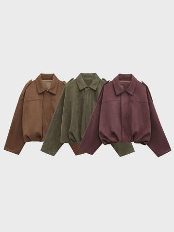 Dames Vintage Suède Bomberjack - Bruin/Groen - Loose Fit Cas, Verzenden, Nieuw