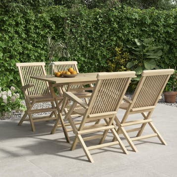 vidaXL 5-delige Tuinset massief teakhout grijs, Tuin en Terras, 4 zitplaatsen, Verzenden, Nieuw, Tuinset