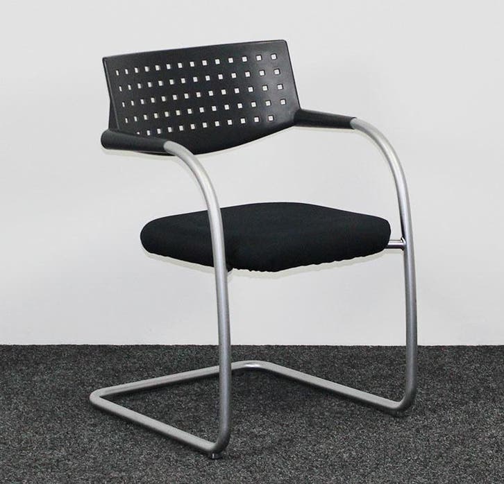 Vergaderstoel Vitra Visavis 1 - Zwart / Aluminium, Huis en Inrichting, Stoelen, Gebruikt, Ophalen of Verzenden