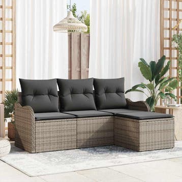 vidaXL Tuin Sofa Set 4 st Grijs poly rattan, Verzenden, Nieuw, Rotan, 4 zitplaatsen