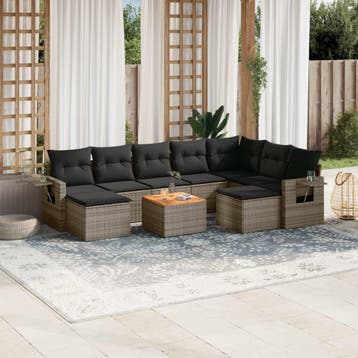 vidaXL 10-delige Loungeset met kussens poly rattan grijs, Verzenden, Nieuw, Loungeset