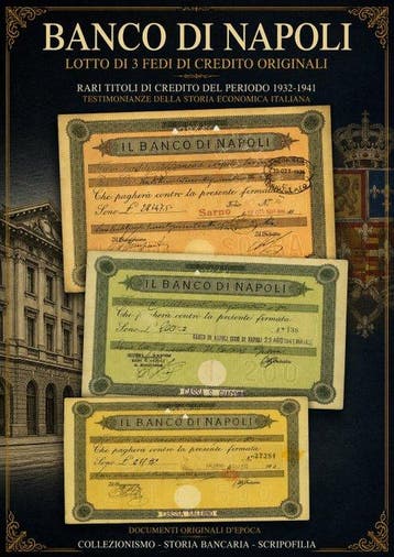 Italië. Lire Banco di Napoli – Lotto di 3 Fedi di Credito