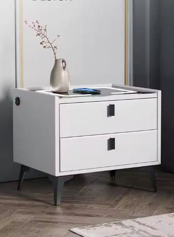 Slim Nachtkastje – LED, Draadloos Opladen, 2 Lades, Wit/Zwa, Verzenden, Nieuw