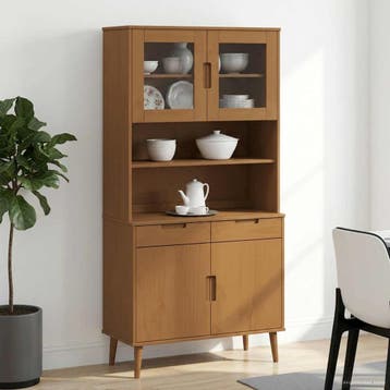 vidaXL Hutch MOLDE Caramel 90 x 35 x 100 cm Massief, Verzenden, 100 tot 150 cm, Nieuw, 50 tot 100 cm