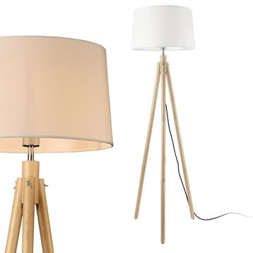 Staande lamp Tomar vloerlamp 153 cm E27 houtkleurig en wit, Huis en Inrichting, Lampen | Vloerlampen, Verzenden, Nieuw