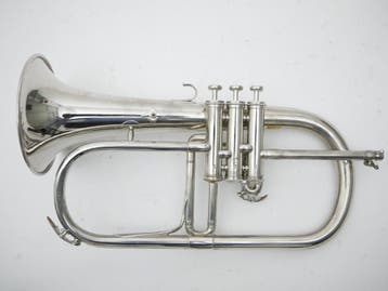 Bugel F. Besson model Brevete vernikkeld jazzhorn, Ophalen of Verzenden, Gebruikt, Overige typen, Met koffer