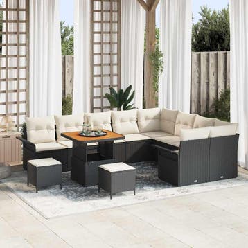 vidaXL Tuin Sofa Set 12 st 11-Aantal zitplaatsen Zwart en, Tuin en Terras, Verzenden, Nieuw, Rotan, 2 zitplaatsen