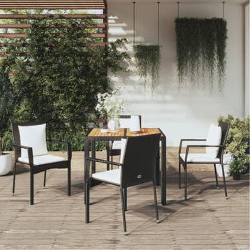 vidaXL 5-delige Tuinset met kussens poly rattan zwart, Verzenden, Nieuw, 4 zitplaatsen, Tuinset