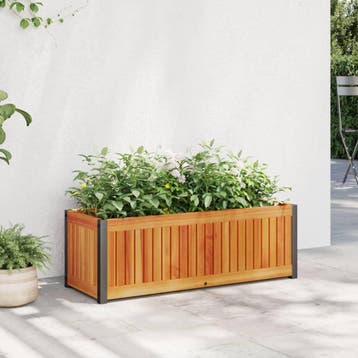 vidaXL Plantenbak 80x30x27,5 cm massief acaciahout en staal, Verzenden, Nieuw, Hout, Minder dan 60 cm