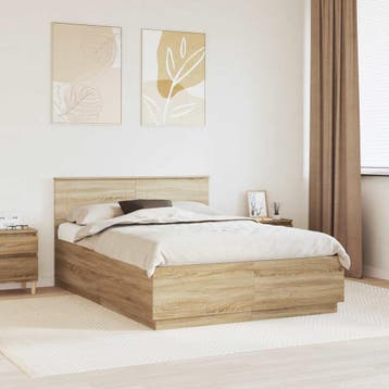 vidaXL Bedframe met hoofdeinde Sonoma Eiken 140 x 200 cm, Bruin, Verzenden, Hout, Nieuw