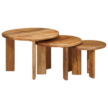 vidaXL Nest Koffietafels 3 st Bruin Ø 54 x 40 cm Massief, Verzenden, Nieuw, Overige houtsoorten, 50 tot 100 cm