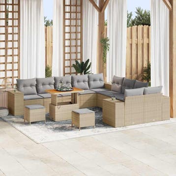 vidaXL Tuin Sofa Set 13 st Beige en Licht Grijs poly rattan, Tuin en Terras, Verzenden, Nieuw, Rotan, 3 zitplaatsen