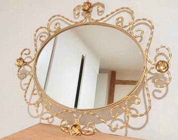 Wandspiegel - Metaal - Ovale wandspiegel met een gouden