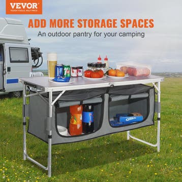 Opvouwbare Camping Keukentafel met 2 Opbergvakken - Snel Op, Verzenden, Nieuw