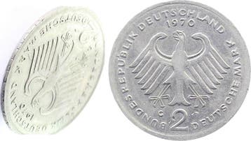 2 Dm Duitsland Fehlpraegung 2 Mark 1970g Heuss halb dick..., Verzenden