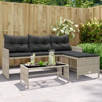 vidaXL Tuinbank met tafel en kussens L-vormig poly rattan, Verzenden, Nieuw