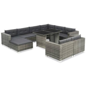vidaXL 10-delige Loungeset met kussens poly rattan grijs, Verzenden, Nieuw, Meer dan 8 zitplaatsen, Loungeset