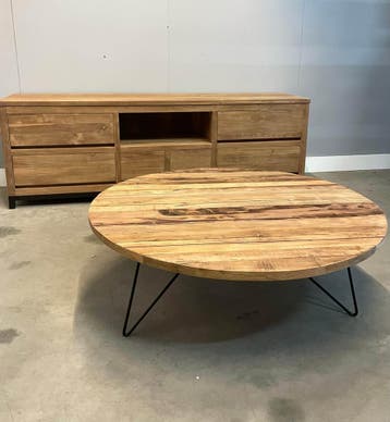 Robuuste salontafel rond 100 cm, Ophalen of Verzenden, Nieuw, Rond, Teakhout