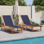 vidaXL Ligbedden 2 st massief acaciahout en textileen blauw, Tuin en Terras, Verzenden, Nieuw