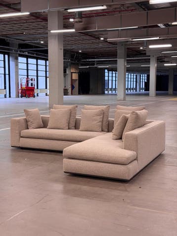 Minotti Powell Hoekbank | Beige | NIEUWSTAAT + Garantie, Huis en Inrichting, Banken | Bankstellen, 300 cm of meer, Ophalen of Verzenden