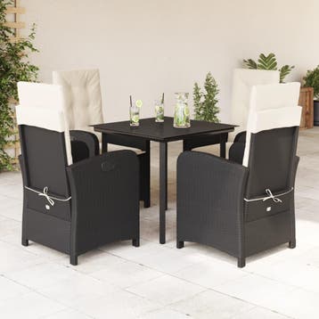 vidaXL 5-delige Tuinset met kussens poly rattan zwart, Tuin en Terras, Verzenden, Nieuw, 4 zitplaatsen, Tuinset