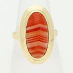 Ring - 14 karaat Geel goud - Agaat, Sieraden, Tassen en Uiterlijk, Ringen, Nieuw
