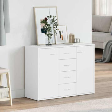 vidaXL Dressoir 88x30x65 cm bewerkt hout wit, Verzenden, Nieuw, Overige houtsoorten, Minder dan 50 cm