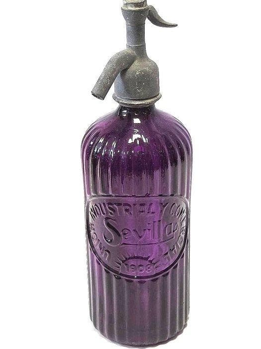 Fles - Paars gegraveerde sifon., Antiek en Kunst, Kunst | Designobjecten