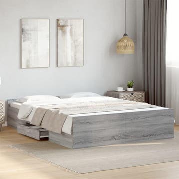 vidaXL Bedframe met lades bewerkt hout grijs sonoma eiken, Verzenden, 140 cm, 200 cm, Grijs