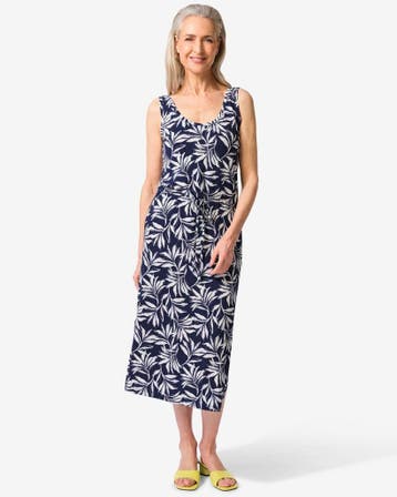HEMA Damesjurk Hope a-lijn jersey bladeren donkerblauw, Verzenden, Nieuw