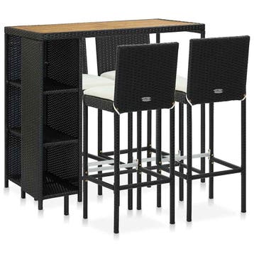 vidaXL 5-delige Tuinbarset met kussens poly rattan zwart, Verzenden, Nieuw