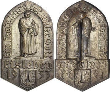 Verzilvertes Bronzeblechabzeichen 1933 Reformation-ereign..., Postzegels en Munten, Penningen en Medailles, Verzenden