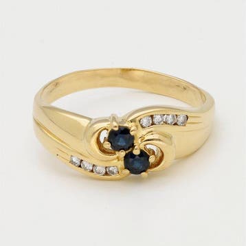Ring - 18 karaat Geel goud Saffier - Diamant, Sieraden, Tassen en Uiterlijk, Ringen, Nieuw