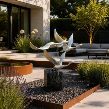 Beeld, the birds - 50 cm - zilverbrons marmer