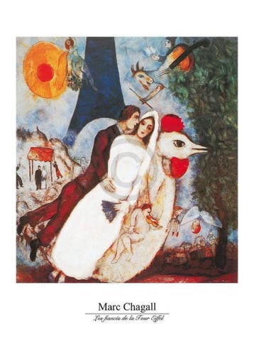 Kunstdruk Marc Chagall - Les fiances 60x80cm, Verzenden, Nieuw