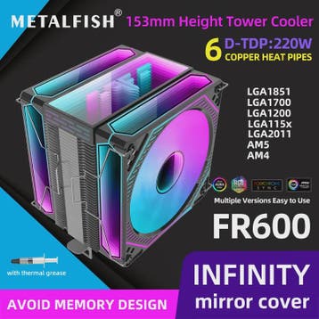 Metalfish FR600 CPU Air Cooler: 6 Heatpipes, ARGB PWM 12cm F, Verzenden, Nieuw